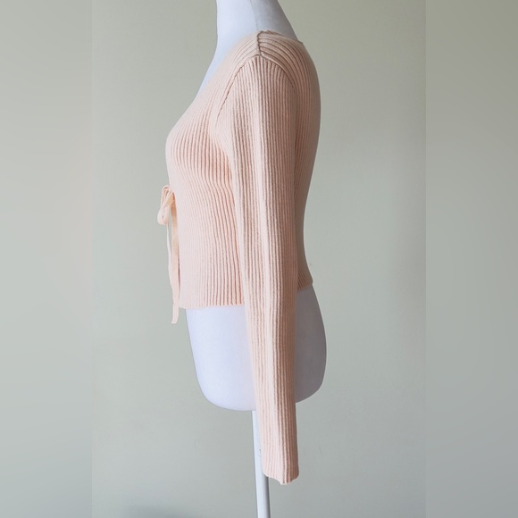SHEIN EZwear EUC Tie Front Rib-knit CardiganIn light pinkish Peachy Color Size S - Picture 3 of 4